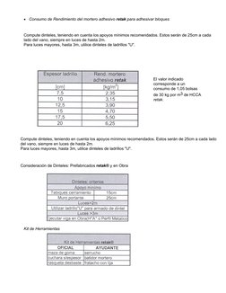 •
Consumo de Rendimiento del mortero adhesivo retak para adhesivar bloques
Compute dinteles, teniendo en cuenta los apoyos mí
