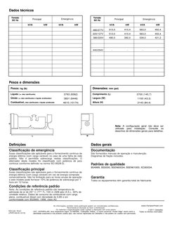kW
kVA
kW
kVA
Dados técnicos
Tensão
50 Hz
Principal
Emergência
Classificação de emergência 
Essas classificações são aplicáve