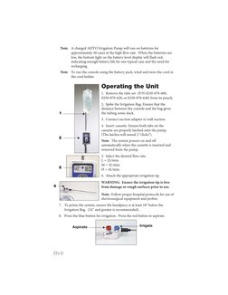 EN-8
Note
A charged AHTO Irrigation Pump will run on batteries for 
approximately 30 cases at the high flow rate.  When the b
