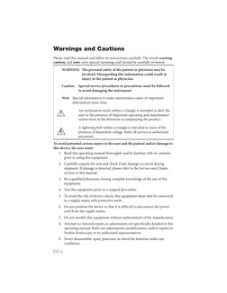 EN-2
Warnings and Cautions
Please read this manual and follow its instructions carefully. The words warning, 
caution, and no