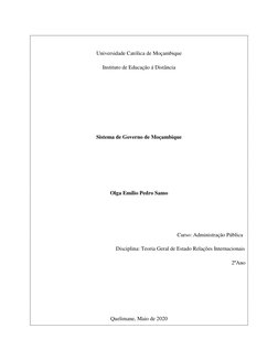 Universidade Católica de Moçambique 
Instituto de Educação á Distância  
 
 
 
 
Sistema de Governo de Moçambique