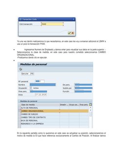 Ya una vez dentro realizaremos lo que necesitamos, en este caso les voy a ensenar adicional al LSMW a
usa un poco la transacc