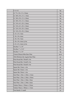 C 6 x 8.2
kg
LC 75 x 38 x 15 x 2.0mm
kg
LC 100 x 50 x 15 x 1.5mm
kg
LC 100 x 50 x 15 x 2.0mm
kg
LC 100 x 50 x 15 x 3.0mm
kg
L