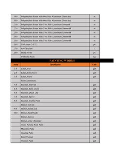 19.0 
Polyethylene Foam with One Side Aluminum 20mm thk
m
20.0 
Polyethylene Foam with One Side Aluminum 25mm thk
m
21.0 
Pol