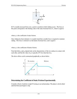 ES 1022y Engineering Statics 
 
Friction 
136 
 
 
If P is steadily increased from zero, a point is reached at which sliding