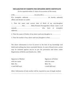Declaration by Parents For Obtaining Birth Certificate | PDF | Kinship ...