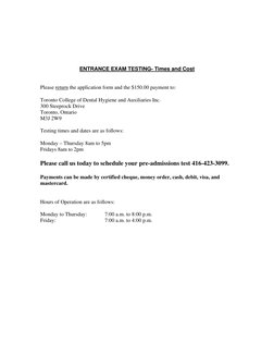 TCDHA Admission and Exam Details | PDF | Dental Hygienist | University ...