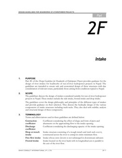 DE SIGN GUIDE LI NE S FO R HE ADW ORKS O F HY DROP OWE R P RO JECTS 
SHAH C ON SUL T INT ER NATIONA L (P .) LTD. 
2F-1 
1. 
P
