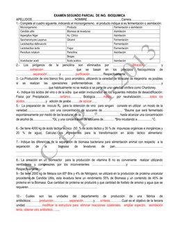 EXAMEN SEGUNDO PARCIAL  DE ING.  BIOQUIMICA 
APELLIDOS.......................................................NOMBRE......