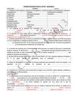 EXAMEN SEGUNDO PARCIAL DE ING.  BIOQUIMICA 
APELLIDOS.......................................................NOMBRE.......