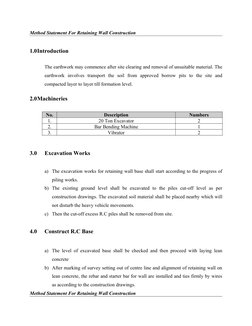 Retaining Wall Construction Method Statement | PDF | Concrete | Building