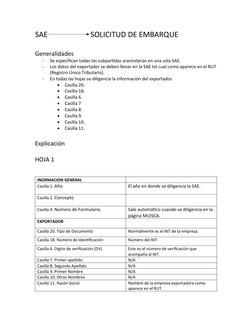 SAE                       SOLICITUD DE EMBARQUE
Generalidades
-
Se especifican todas las subpartidas arancelarias en una sola