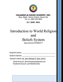CALASANZ de DAVAO ACADEMY, INC.
Brgy. Baliok, Talomo District, Davao City
Tel. no. (082) 285-9825
S.Y. 2020- 2021
Introdu