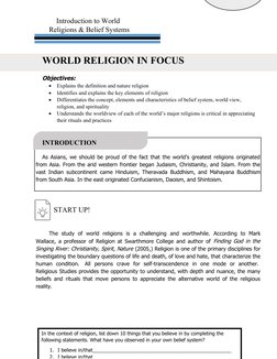 Introduction to World       
         Religions & Belief Systems
                                 
           
W