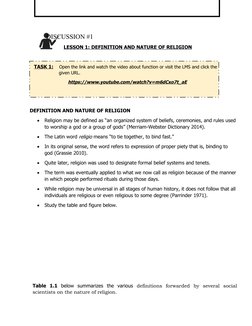 DISCUSSION #1
   LESSON 1: 
 
 DEFINITION AND NATURE OF RELIGION
 
 
   TASK 1:    Open the link and watch the vide