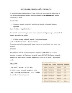SISTEMAS DE AMORTIZACIÓN AMERICANO
Es un método de amortización basado en el pago exclusivo de intereses a través de las cuot
