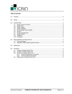 [Document Filename] 
COMPANY PROPRIETARY AND CONFIDENTIAL 
Page 2 of 5 
Table of Contents 
1.0 
Purpose ...............