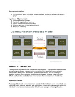 Communication defined

The process by which information is transmitted and understood between two or more 
people
Importance