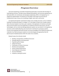 Structural Engineering Graduate Handbook
2019-2020
6
Program Overview
Structural engineering is the field of engine