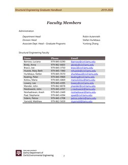Structural Engineering Graduate Handbook
2019-2020
7
Faculty Members
Administration
Department Head: