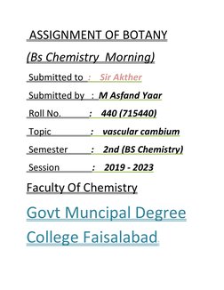 ASSIGNMENT OF BOTANY 
(Bs Chemistry  Morning) 
 Submitted to  :    Sir Akther 
 Submitted by   :  M Asfand Yaar 
 Roll No.