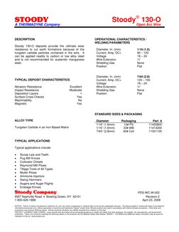 Stoody Company 
PDS-WC-W-002 
5557 Nashville Road  •  Bowling Green, KY  42101 
Revision 2 
1-800-426-1888 
April 23, 2008