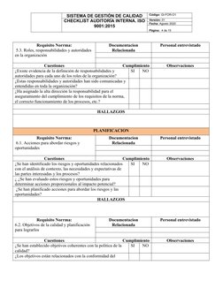 Checklist Auditoría ISO 9001:2015 | PDF | Sistema de manejo de calidad ...