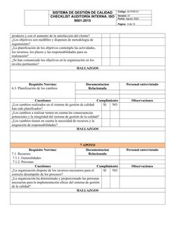 Checklist Auditoría ISO 9001:2015 | PDF | Sistema de manejo de calidad ...