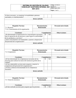 Checklist Auditoría ISO 9001:2015 | PDF | Sistema de manejo de calidad ...