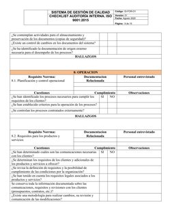 Checklist Auditoría ISO 9001:2015 | PDF | Sistema de manejo de calidad ...