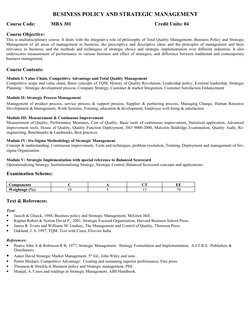 BUSINESS POLICY AND STRATEGIC MANAGEMENT
Course Code:
MBA 301
Credit Units: 04
Course Objective:
This is multidisciplinary co
