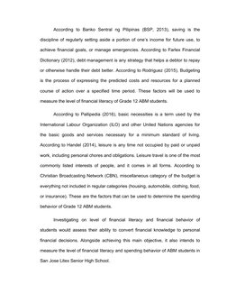According  to  Banko  Sentral  ng  Pilipinas  (BSP,  2013),  saving  is  the
discipline of regularly setting aside a portion