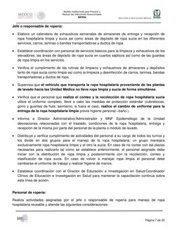 Página 7 de 20
Jefe o responsable de ropería:
Elabora un calendario de exhaustivos semanales de almacenes de entrega