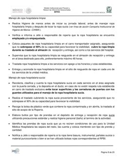 Página 8 de 20
Manejo de ropa hospitalaria limpia:
Realiza Higiene de manos antes de iniciar su jornada laboral, ant