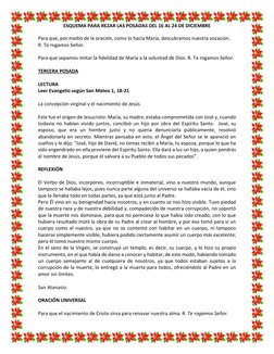 ESQUEMA PARA REZAR LAS POSADAS DEL 16 AL 24 DE DICIEMBRE 
 
Para que, por medio de la oración, como lo hacía María, descubr