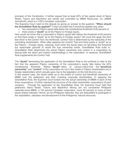 provision of the Constitution. It further argued that at least 60% of the capital stock of Narra
Nickel, Tesoro and MacArthur