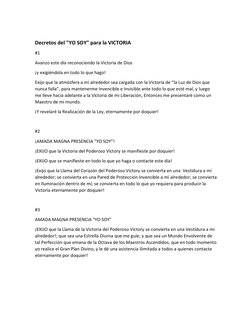 Decretos del "YO SOY" para la VICTORIA 
#1 
Avanzo este día reconociendo la Victoria de Dios 
¡y exigiéndola en todo lo que
