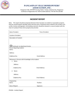 PANGASINAN VILLE HOMEOWNERS’
ASSOCIATION, INC.
Pangasinan Ville, AFP/PNP Housing, Pedro T. Orata, Urdaneta City, Pangasinan
C