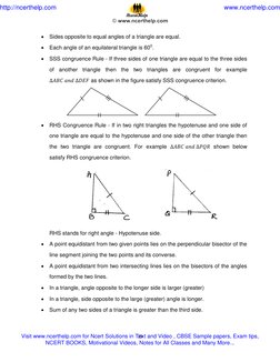 39 
 
 Sides opposite to equal angles of a triangle are equal. 
 Each angle of an equilateral triangle is 600. 
 SSS congr