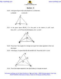 43 
 
Section - C 
Q.20 In the given figure if AD is the bisector of    show that  
(i) AB>BD 
 
(ii) AC>CD 
 
 
Q.21 In the