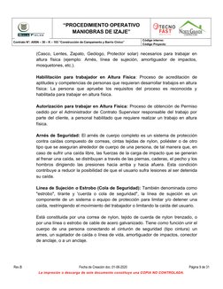 “PROCEDIMIENTO OPERATIVO
MANIOBRAS DE IZAJE”
Rev. B             08-06-2020
Contrato N°: A9SN – 30 – K – 103 “Construcción de
