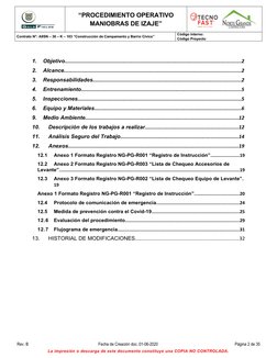 “PROCEDIMIENTO OPERATIVO
MANIOBRAS DE IZAJE”
Rev. B             08-06-2020
Contrato N°: A9SN – 30 – K – 103 “Construcción de