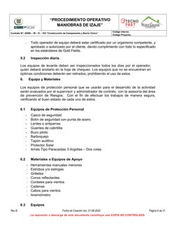 “PROCEDIMIENTO OPERATIVO
MANIOBRAS DE IZAJE”
Rev. B             08-06-2020
Contrato N°: A9SN – 30 – K – 103 “Construcción de
