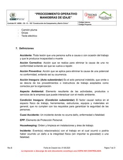 “PROCEDIMIENTO OPERATIVO
MANIOBRAS DE IZAJE”
Rev. B             08-06-2020
Contrato N°: A9SN – 30 – K – 103 “Construcción de