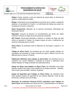 “PROCEDIMIENTO OPERATIVO
MANIOBRAS DE IZAJE”
Rev. B             08-06-2020
Contrato N°: A9SN – 30 – K – 103 “Construcción de
