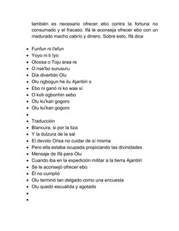 también  es  necesario  ofrecer  ebo  contra  la  fortuna  no
consumado y el fracaso. Ifá le aconseja ofrecer ebo con un
madu