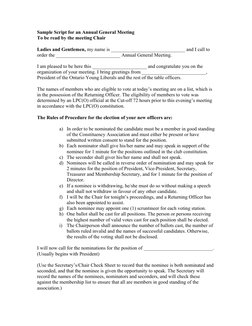 Meeting Voting Script AGM Election Script for Chairperson | PDF | Voting | Group Decision Making