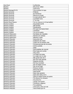 Azul Azul
La Bomba
Bacilos
Mi primer millón
Bacilos
Cara luna
Banda Arkangel R-15
Voy a pintar mi raya
Banda Carnaval
Pídeme