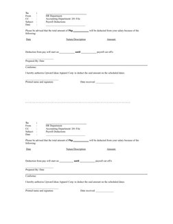 Deduction Draft Authorization to Deduct Payroll Amount | PDF