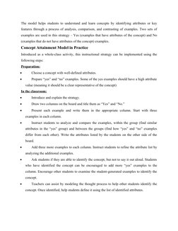 The model helps students to understand and learn concepts by identifying attributes or key
features through a process of anal